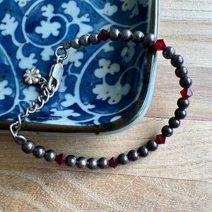 Vintage style 925 Sterling silver beaded bracelet ruby red crystal beads